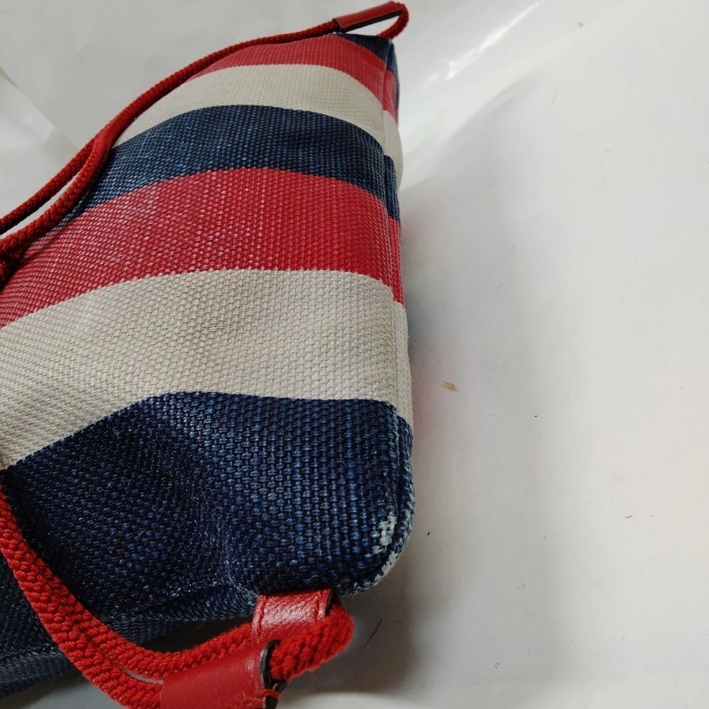 Gucci Red White Blue Striped Canvas Backpack Bold Gucci Branding Auth Knapsack - Picture 6 of 9
